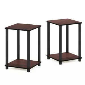 TURN-N-TUBE 2-Tier Dark Cherry Side Table Set of 2, Minimal Multi-Function Dual-Use Easy End Tables, Stackable Design with Open Shelf for Bedrooms & Small Spaces, 2-Tier End Tables