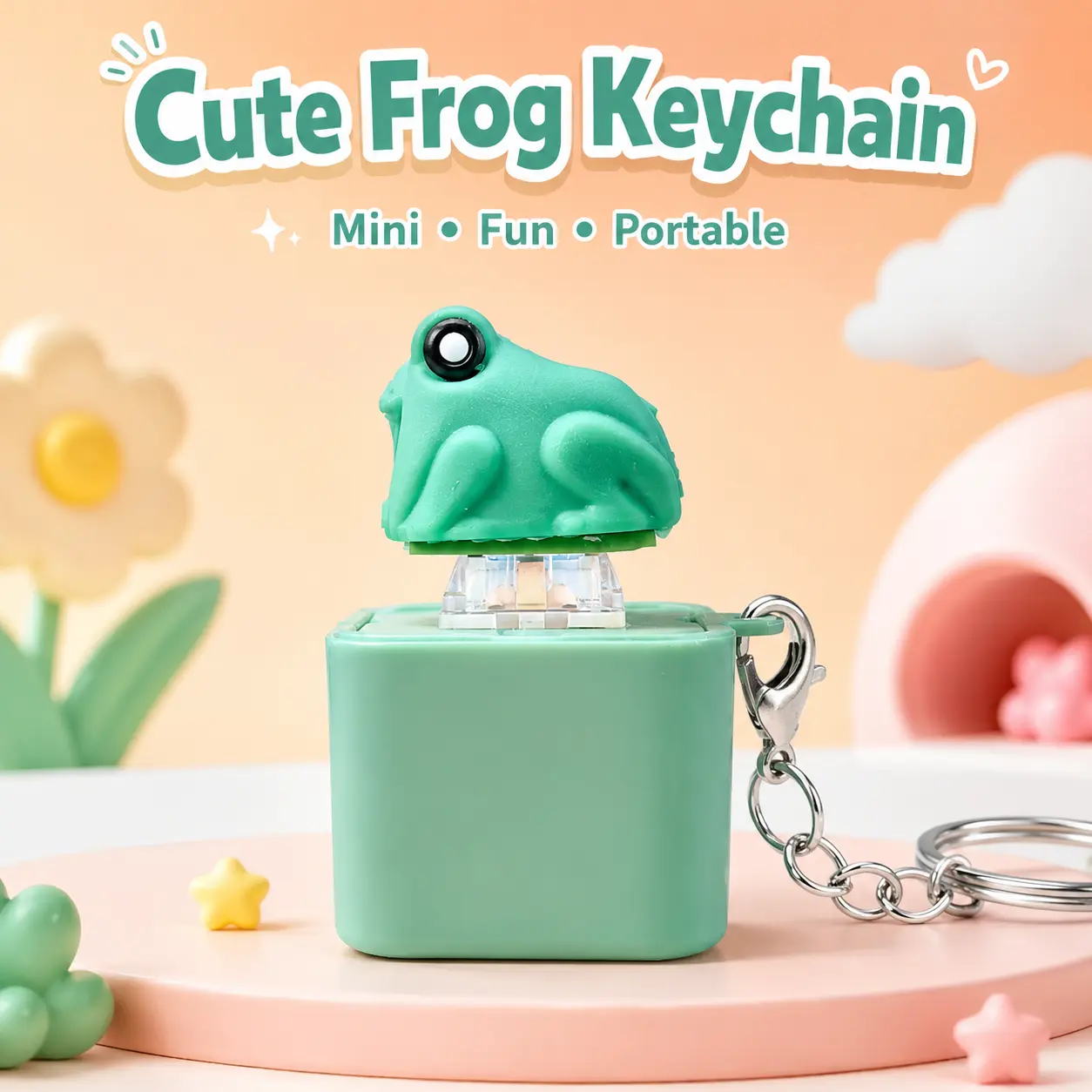 Mechanical Switch Frog Sound Keychain - USB Rechargeable Realistic Frog Croak Fidget Toy, Pocket-Size Stress Relief Key Ring & Bag Pendant for Focus