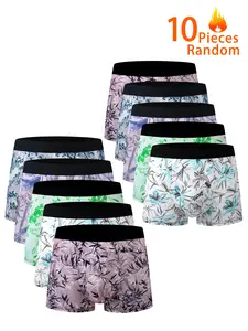 10-Pack Men's Briefs with Bamboo Leaf Print, Elastic Waist, Slim-Fit, Breathable, Fresh Feel, Casual Innerwear for All Seasons