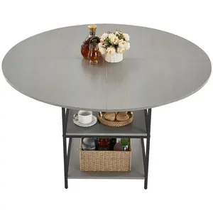 47" Round Wood Dining Table - Grey, Seats 4-6 People (Table Only)