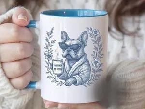 French Bulldog Toile 11oz Accent Mug, Funny French Bulldog Mom Gift, Too Fancy To Fetch Mug, French Bulldog Coffee Mug, Dog Toile Accent