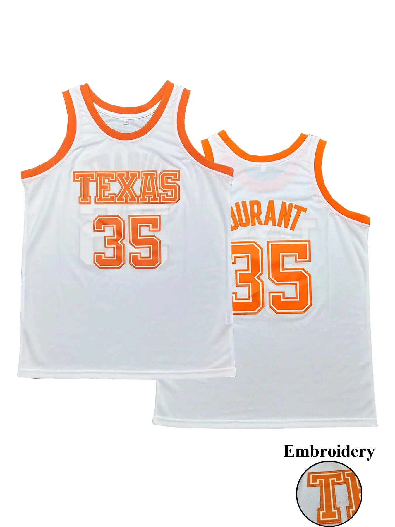 Men's Texas #35 Throwback Embroidered Basketball Jersey, Retro White College Basketball Jersey, Breathable Mesh Sports Shirt for Game Day, Casual Wear & Gifts, Sleeveless Jersey, Embroidered Jerseys