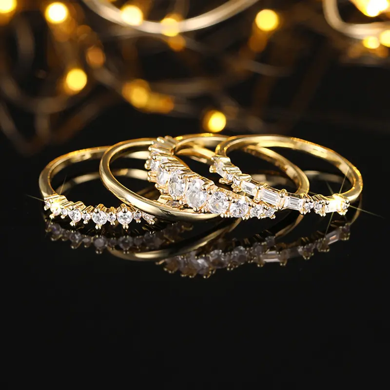4pcs/Set Stackable Rings Set Minimalist Thumb Everyday Ring Statement Promise Wedding Bands Engagement Rings For Women Teen Girls Jewelry Gifts