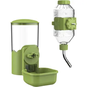 Automatic Pet Food Water Dispenser, Auto Gravity Pet Feeder Water Bottle Set for Cage, Feeding Station for Puppy Kitten Rabbit Guinea Pigs Chinchilla Ferret Hedgehog (Green)