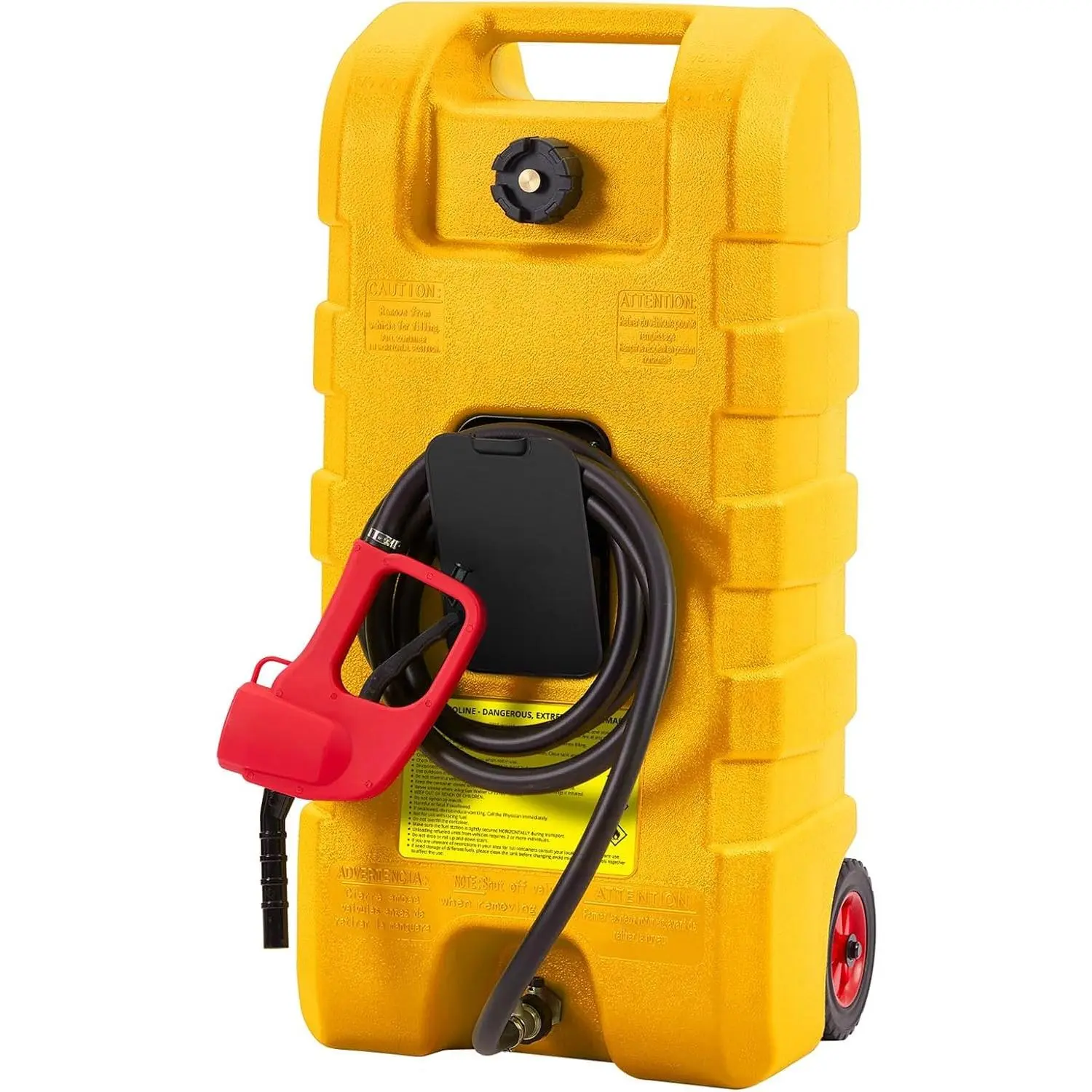 GARVEE 15 Gallon Gas Can Fuel Tank Container with Manual Siphon Pump and 10FT Hose, Portable Diesel Gas Storage Caddy with Wheels for Easy Transport