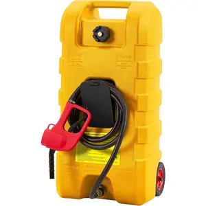 GARVEE 15 Gallon Gas Can Fuel Tank Container with Manual Siphon Pump and 10FT Hose, Portable Diesel Gas Storage Caddy with Wheels for Easy Transport