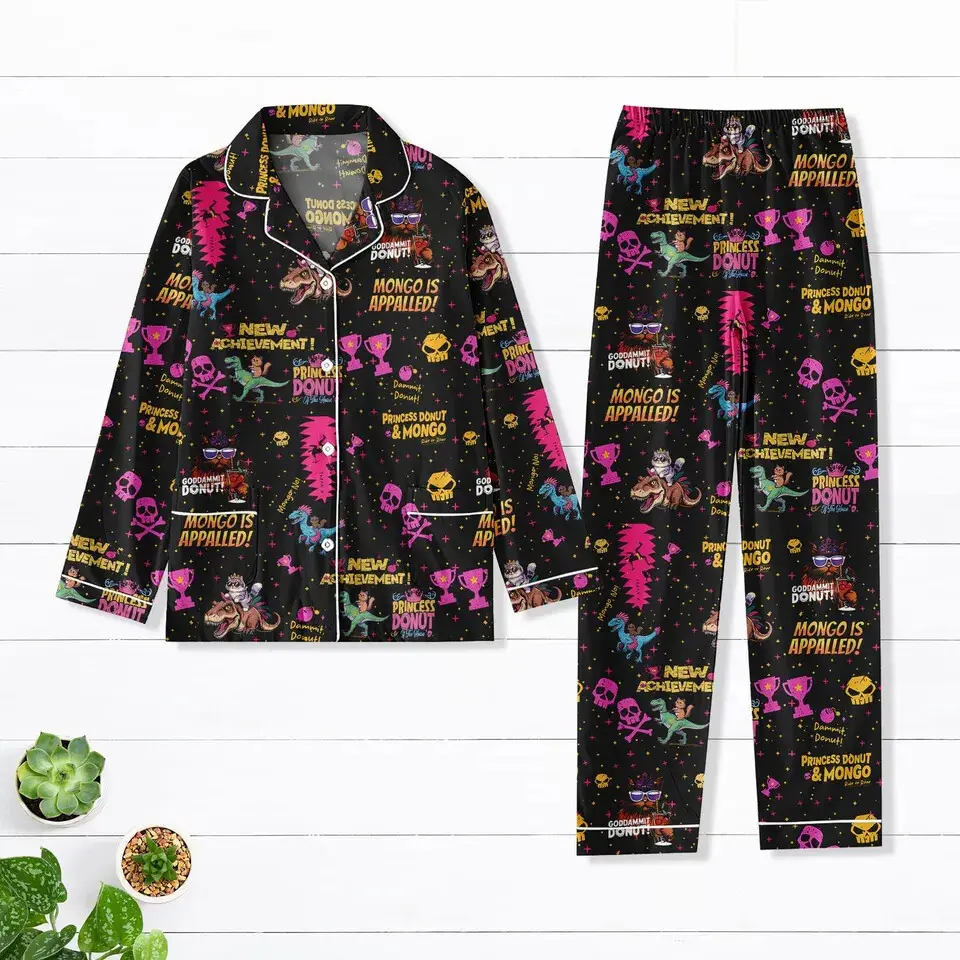 Princess Donut and Mongo Matching Pajamas, Fantasy Book Satin Sleepwear, Dungeon Crawler Carl Reader Gift, Cozy LitRPG Nightwear for Women