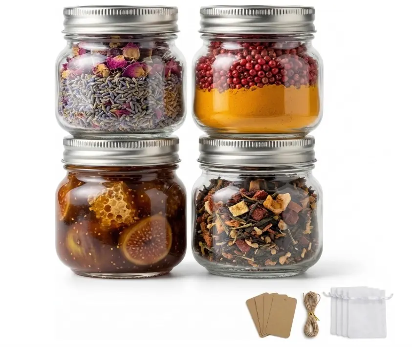 8 oz Mason Jars with Airtight Silver Lids - 4 Pack Small Glass Jars - Thickened Wide Mouth Canning Jars for Spell Jars, Candle Making, Premium Spices & Bathroom Vanity Decor