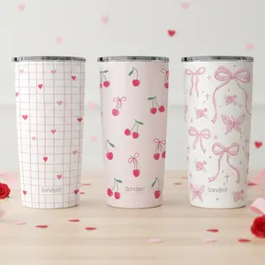 Sandjest 20oz Stainless Steel Coffee Tumbler with Lid, Insulated Vacuum Flask Travel Mug, Aesthetic Gift for Friends Women Girls Teens Valentine’s Day