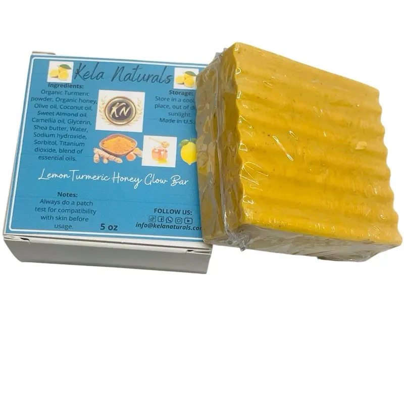 KN Kela Naturals Turmeric Honey Papaya Lemon Glow Soap Bar - 5 oz Cosmetic Shea Moisturizing Hydrating Brightening Cleanser for Dark Spots, Hyperpigmentation - Gentle Daily All Skin Types Body Care with Scent