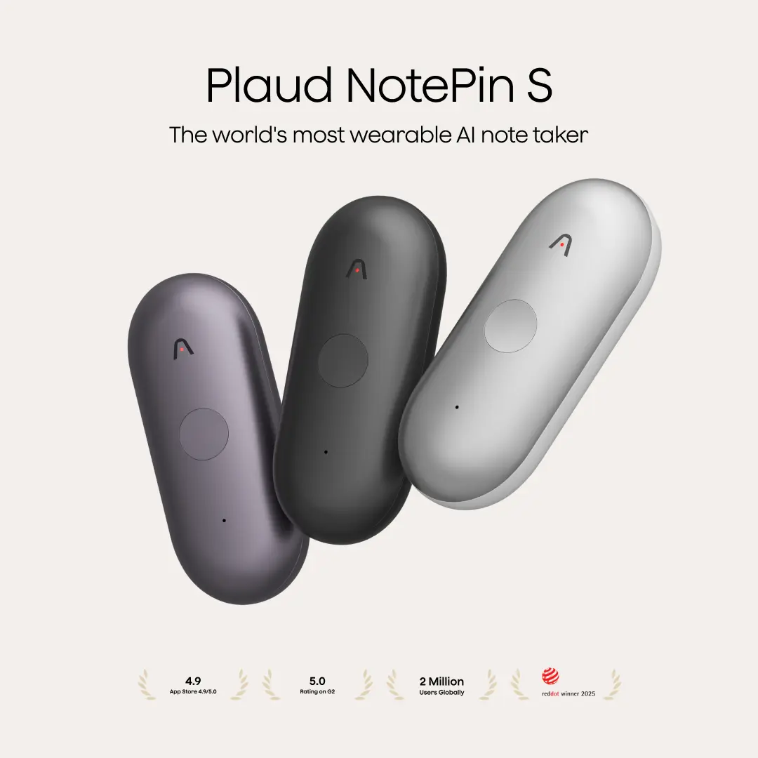 Plaud NotePin / NotePin S Wearable AI Voice Recorder, One-Touch Clip Recording, AI Transcription for Meetings, Interviews & Daily Work, Useful Gadget & Gift for Him or Her
