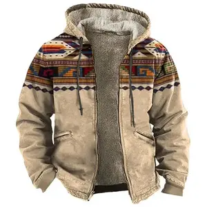 Men Jacket Cardigans Native Aztec Buffalo Coats Festival Printed Thick Outdoor Hunting Fleece Winter Casual Streetwear Clothing