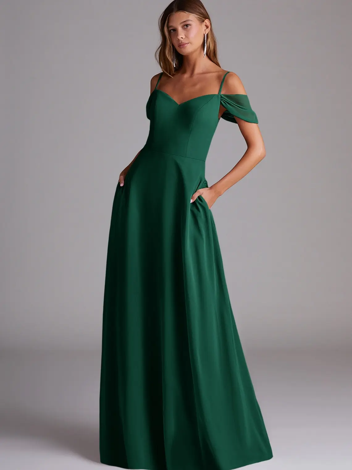 AZAZIE Women's Marley Convertible Bridesmaid Dress, Elegant A-Line Chiffon Formal Wear with Off-Shoulder Straps & Pockets