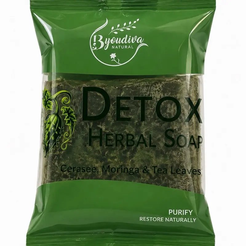 Detox (asosi )soap for acne - cerasee, Moringa ,tea , aloe vera. Deep-cleansing herbal soap that detoxifies, brightens, and nourishes melanin-rich skin — leaving it smooth, hydrated, and naturally glowing.”