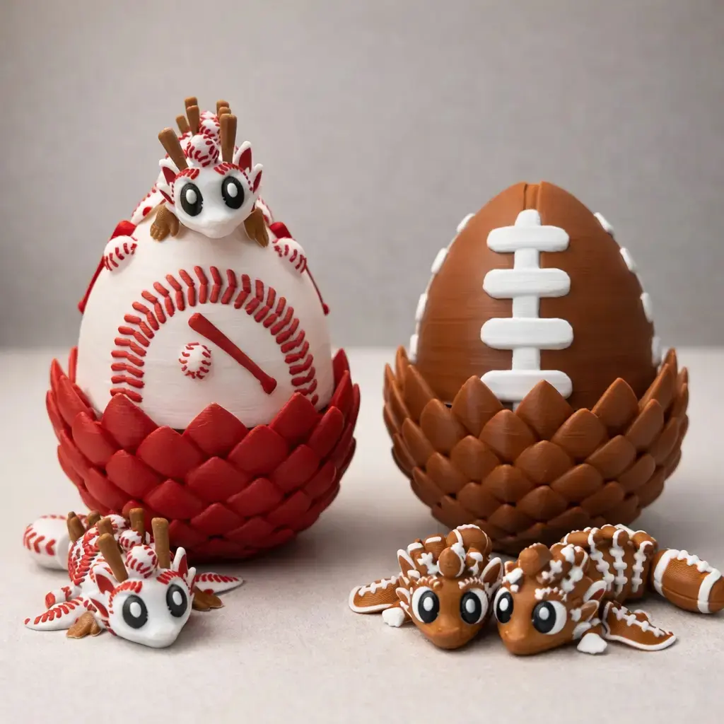 Set of 2 Sports Dragon Egg Displays – Choose Soccer, Baseball, Basketball or Football Styles with Dual Dragons Inside – Fantasy Desk & Room Decor for Teens & Adults – Unique Gift Idea for Any Occasion