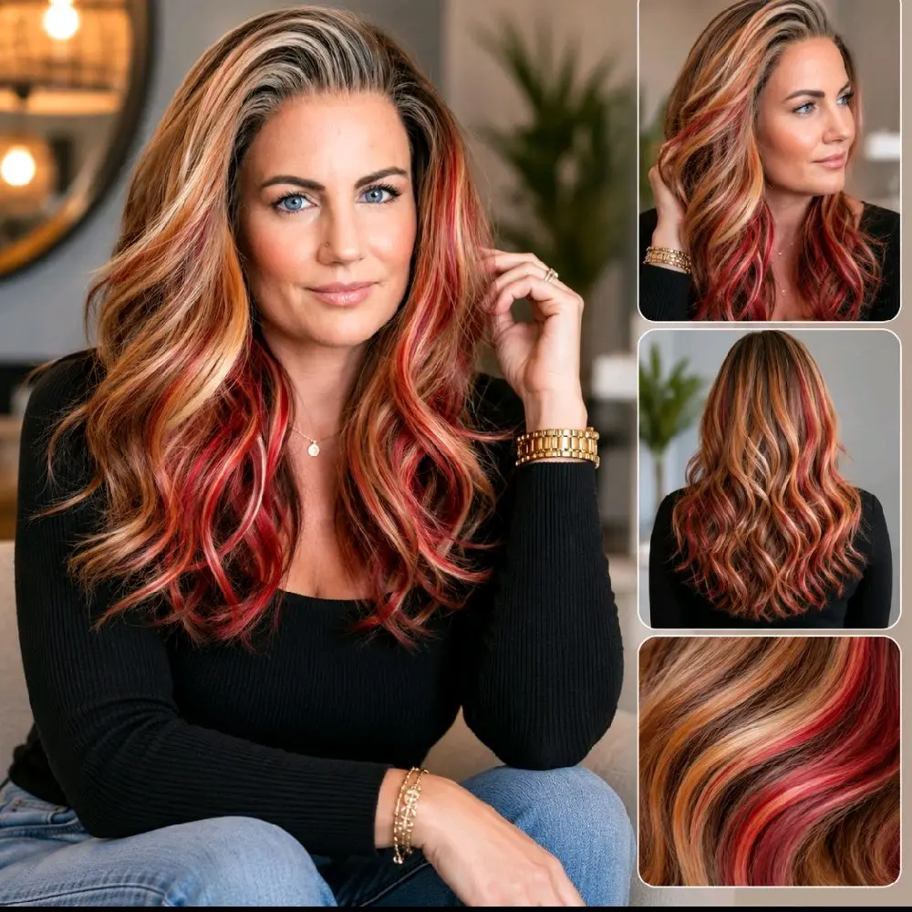 Restocked  Phoenix 18" premium lace front synthetic wig in the fiery sunset color.  13x4 lace, 120 density, 350⁰ heat tolerance.