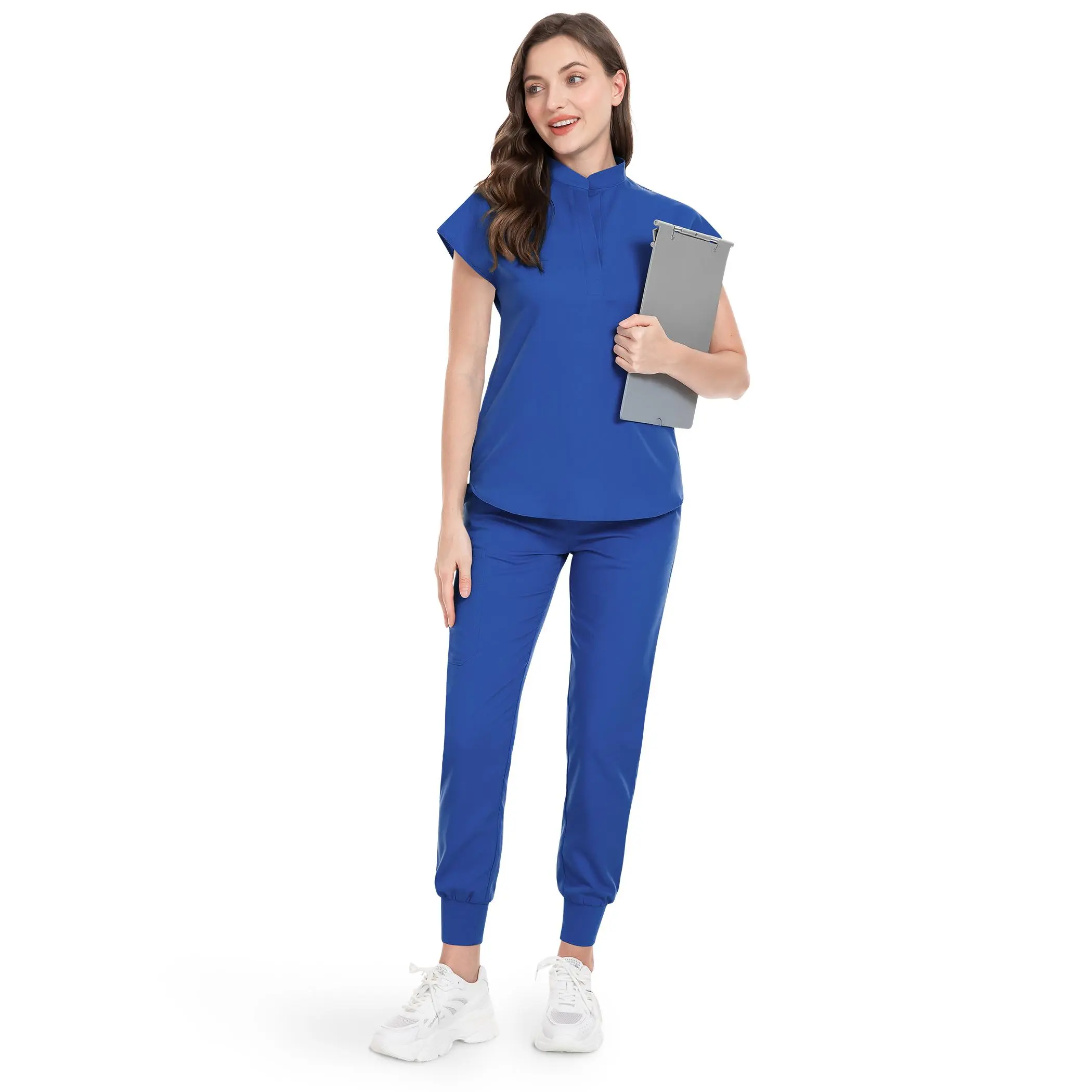niaahinn Scrubs Set for Women Nurse Uniform Jogger Suit Stretch Top & Pants with Multi Pocket for Nurse Esthetician Workwear