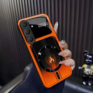 Cyber Mecha Flame MagSafe Compatible High Gloss Tempered Glass Protective Case with Shockproof Frame for [Galaxy S25 Fe] 952