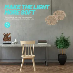 Rattan Woven LED Lampshade, Vintage Style Light Fixture Decoration, Handcrafted Rattan Material, Perfect for Home Decor & Gifts