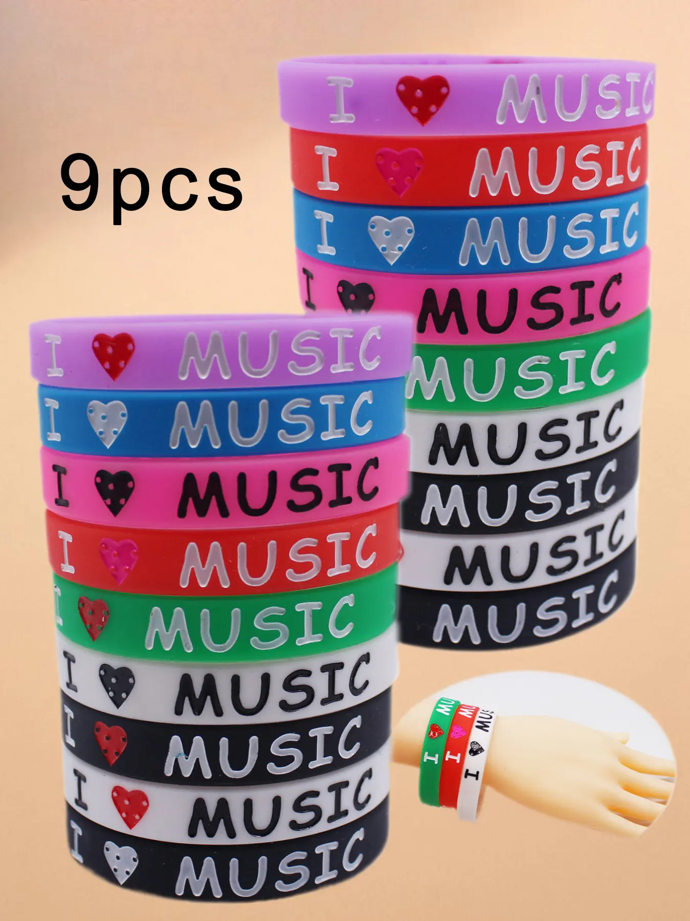 9pcs Silicone Bracelets with Music Quotes, Word Bracelets, Matching Bracelets, Bracelet Stack, Bracelets Stacking, Multicolor Party Wear, Daily Use, Perfect Gift, Fashion Accessory for Women & Men