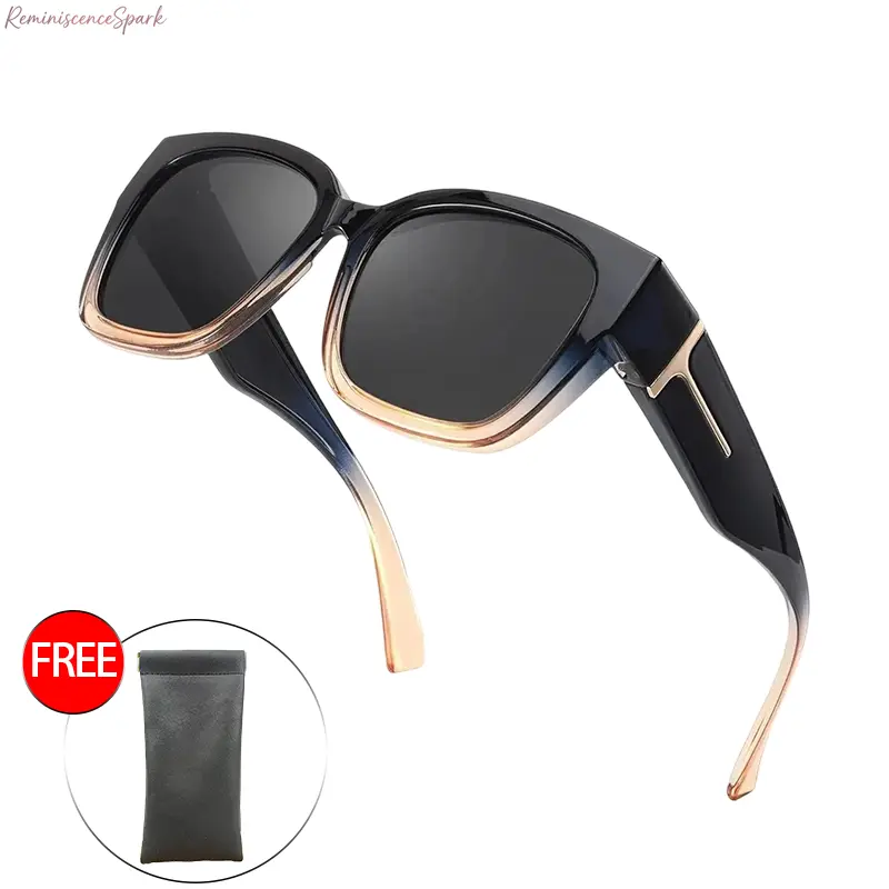 Unisex Polarized Fit Over Sunglasses - Rectangle Frame, UV400 Protection, Anti-Glare, Over Glasses Sports Eyewear with Magnetic Leather Case, Ideal for Driving, Travel, Polarized Lenses