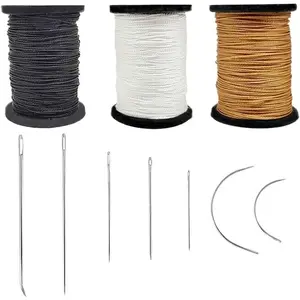Extra Strong Upholstery Repair Sewing Thread Kit and Heavy Duty Household Hand Needles, Including 7 Styles of Leather Canvas Sewing Needles and 3 Rolls Nylon Thread (70 Yard Per Roll), 3 Colors