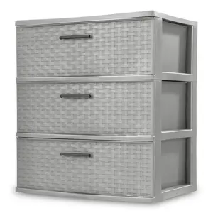 Storage Drawer, 3 Drawer Plastic Weave Wide Tower with Pull Handles