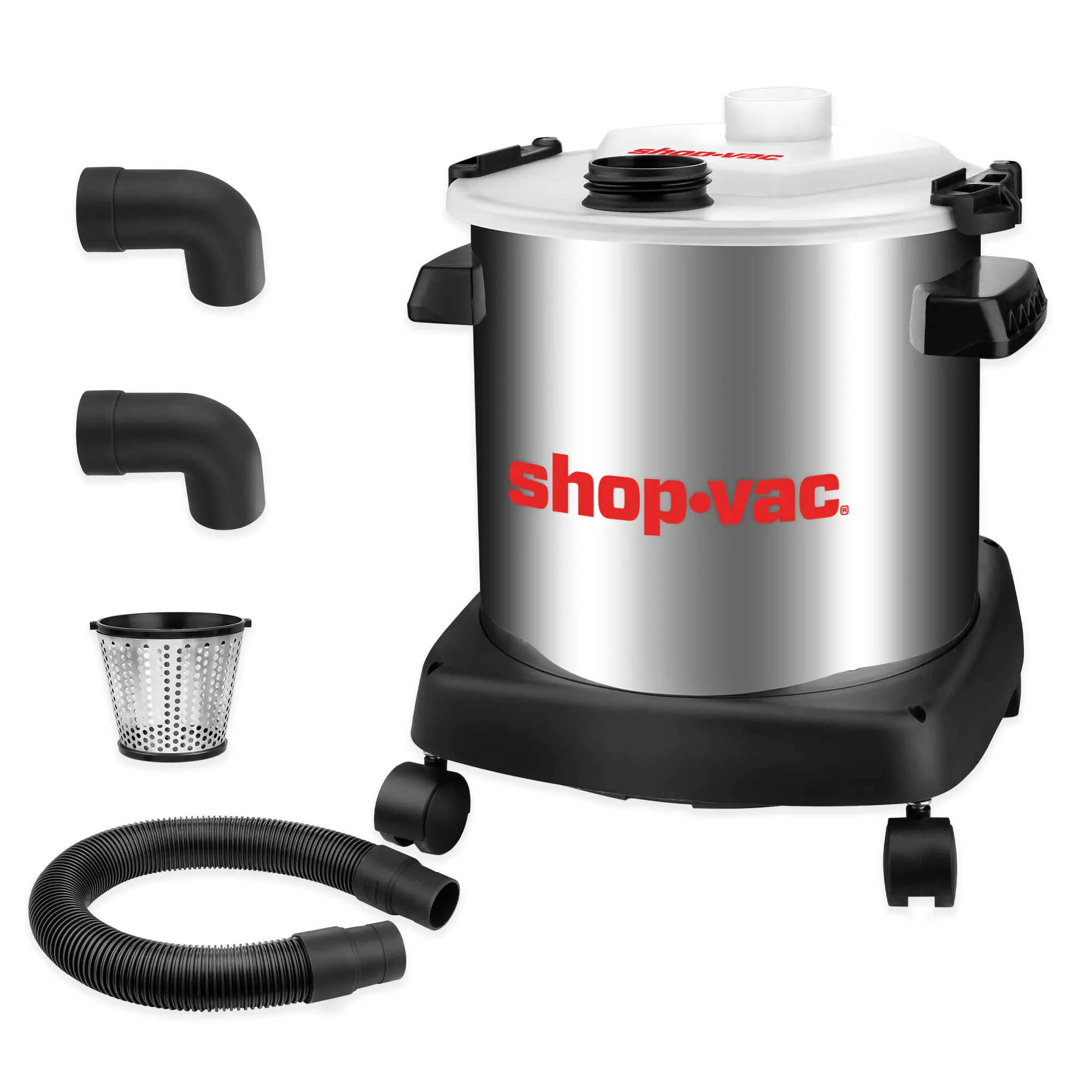 Shop-Vac Dust Collector with 5 Gallon Stainless Steel Tank, Movable Bucket for Woodworking, Easy Disposal of Dust & Debris, Prolong Filters Life, Elbow Fittings, 2-1/2" Hose and Filter Included