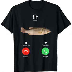 Fih Calling Remind me Message Decline Accept Phone Call Fish T-Shirt