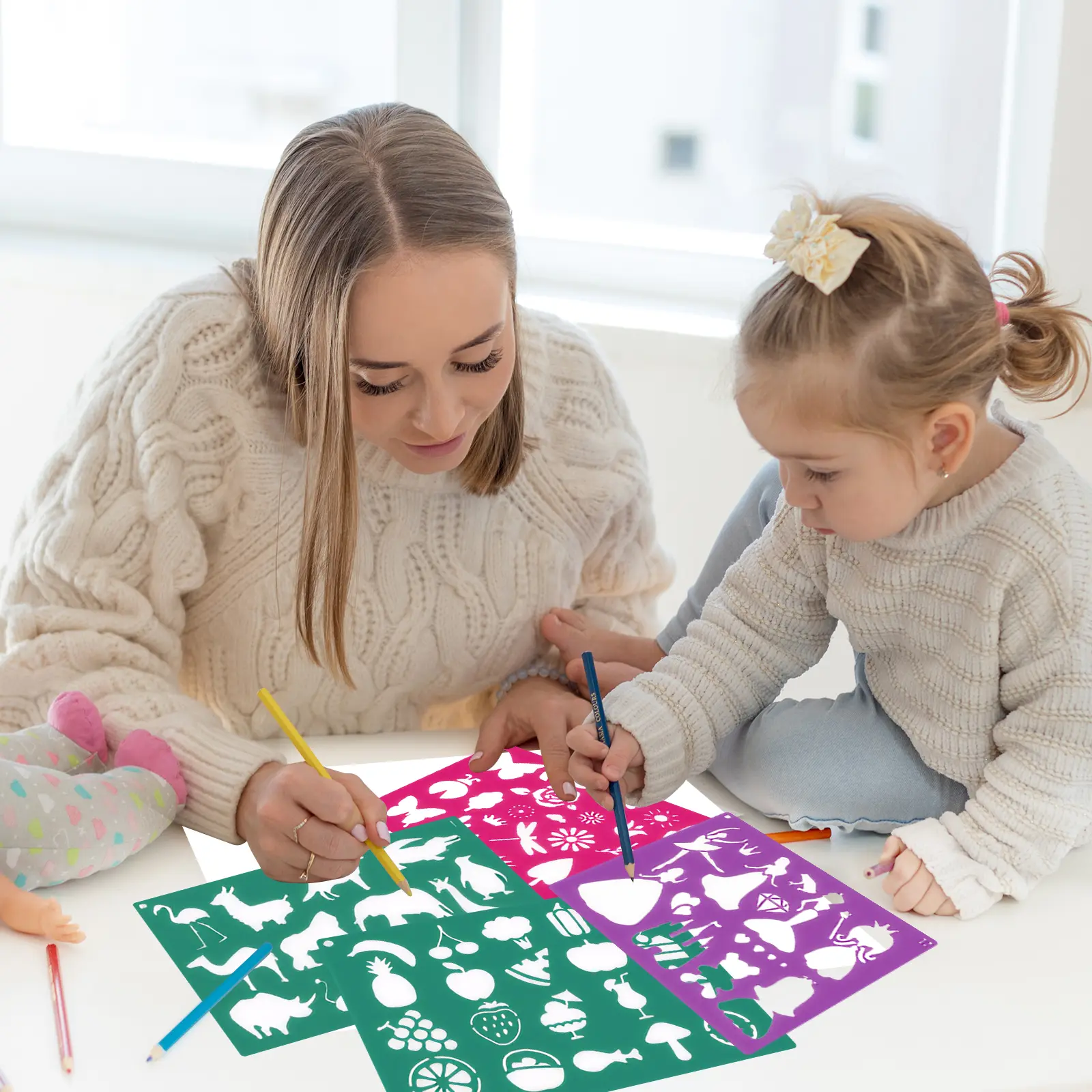 Animal Motifs Drawing Stencils Set - 30/35 Pieces with Animals, Vehicles, Plants, Easy to Use, Supports Cognitive Development, DIY Scrapbooking Stamping Supplies for Kids