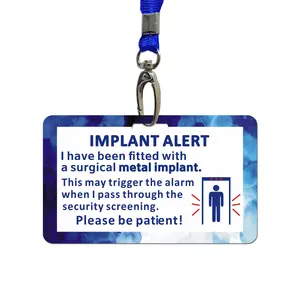 Implant Alert Metal Implant Warning Card, Surgery Patient Security Reminder Tag, Cross-Border Hot Medical Alert Lanyard Card