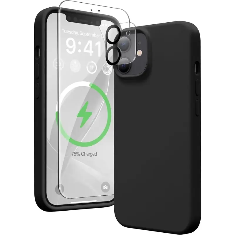 Entronix Silicone Case for iPhone 11 - 3 in 1 Bundle Case with Clear Tempered Glass & Camera Lens Shockproof Case Protector Screen Protector