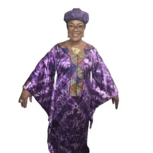 Abebi Native Colorful Beaded Dress with Vibrant Purple Tie-Dye Pattern and Traditional Bead Accents