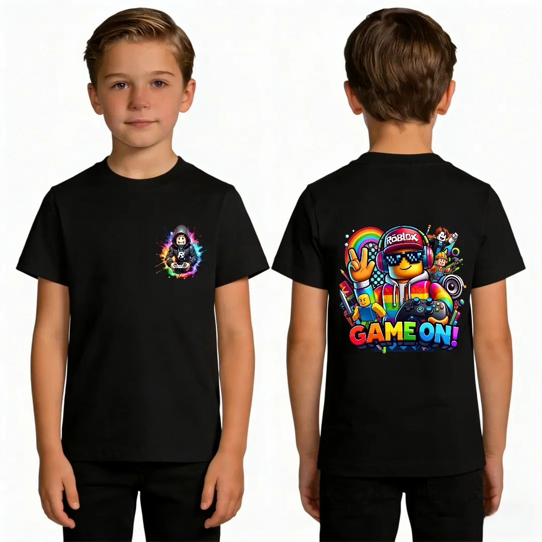 Roblox Shirt Double-Sided Print T-Shirt, Video Game Tee for Boys, Cartoon Eat, Sleep, Play Games Design Shirt, Machine Washable Casual Top, Suitable For All-seasons, Boy's T-Shirts