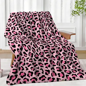 Pink Black Leopard Print Flannel Throw Blanket - Cozy, Lightweight, Multifunctional Flannel Blanket for Home, Travel, Holiday Gift, Warm Breathable 2000s Bedroom Decor, Cozy Throw Blanket
