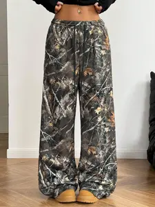 Y2K Vintage Tree Camo Sweatpants High Waist Baggy Wide Leg Trousers, Casual Chic Trousers, Hip Hop Streetwear, Oversized Drawstring Casual Pants, Elastic Waist