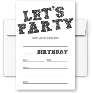 Simple Black and White Birthday Invitations, Birthday Invitations for Boys Teens Kids Girls, Birthday Invitations, Birthday Party Invitations. (Let's Party(020))