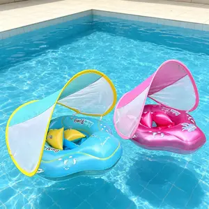 Baby swimming float with sunshade, PVC inflatable children's underarm swim ring, safe water play and swimming learning tool
