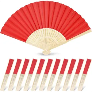 12 Packs Paper Folding Hand Fans 8.3 Inch Red Fans Handheld Decorative Accessories for Wedding Outdoor Party Favors Bridal Shower DIY Decoration Photography Props