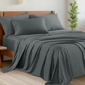 6 PCS Soft Queen Sheets Sets Breathable & Cooling Hotel Luxury,1 Flat&1 Fitted Sheet&4 Pillowcases All Around Elastic for a Snug Fit, Durable Bedding Ideal for Hotels,Dorms,Bedroom ( Queen)