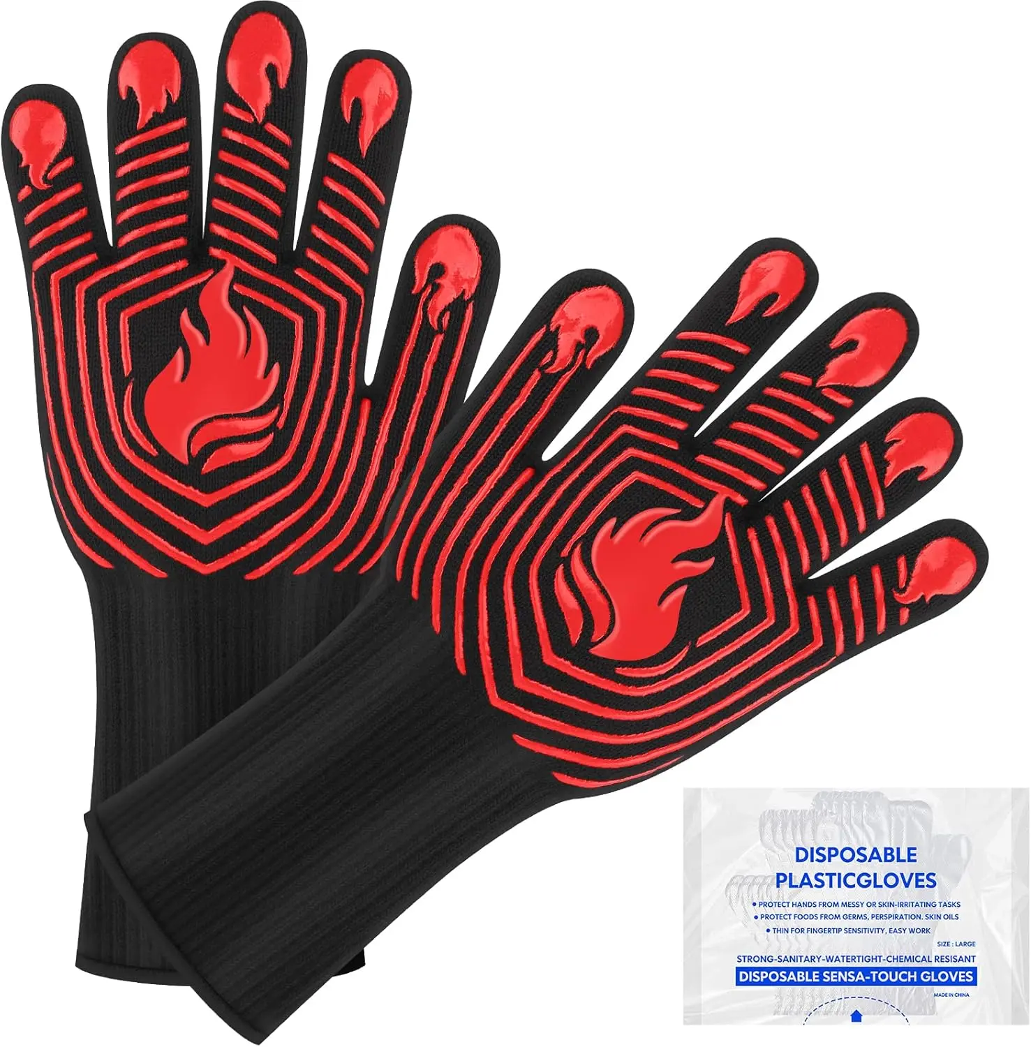 BBQ Gloves, 1472F Heat Resistant Gloves Fireproof MittsGrilling Gloves  Non-Slip Washable Oven Gloves, Kitchen Gloves for Barbecue, Grilling, Cooking, Baking, Camping,  (Red)