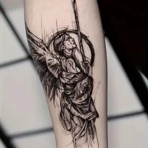 6 Large Herbal Tattoo Stickers, Containing 1 One Angel Elements and 5 Random Styles, Lasting for 7-15 Days, Waterproof and Anti-Friction, Realistic Effect, Suitable for People Who Don't Want Tattoo Pain