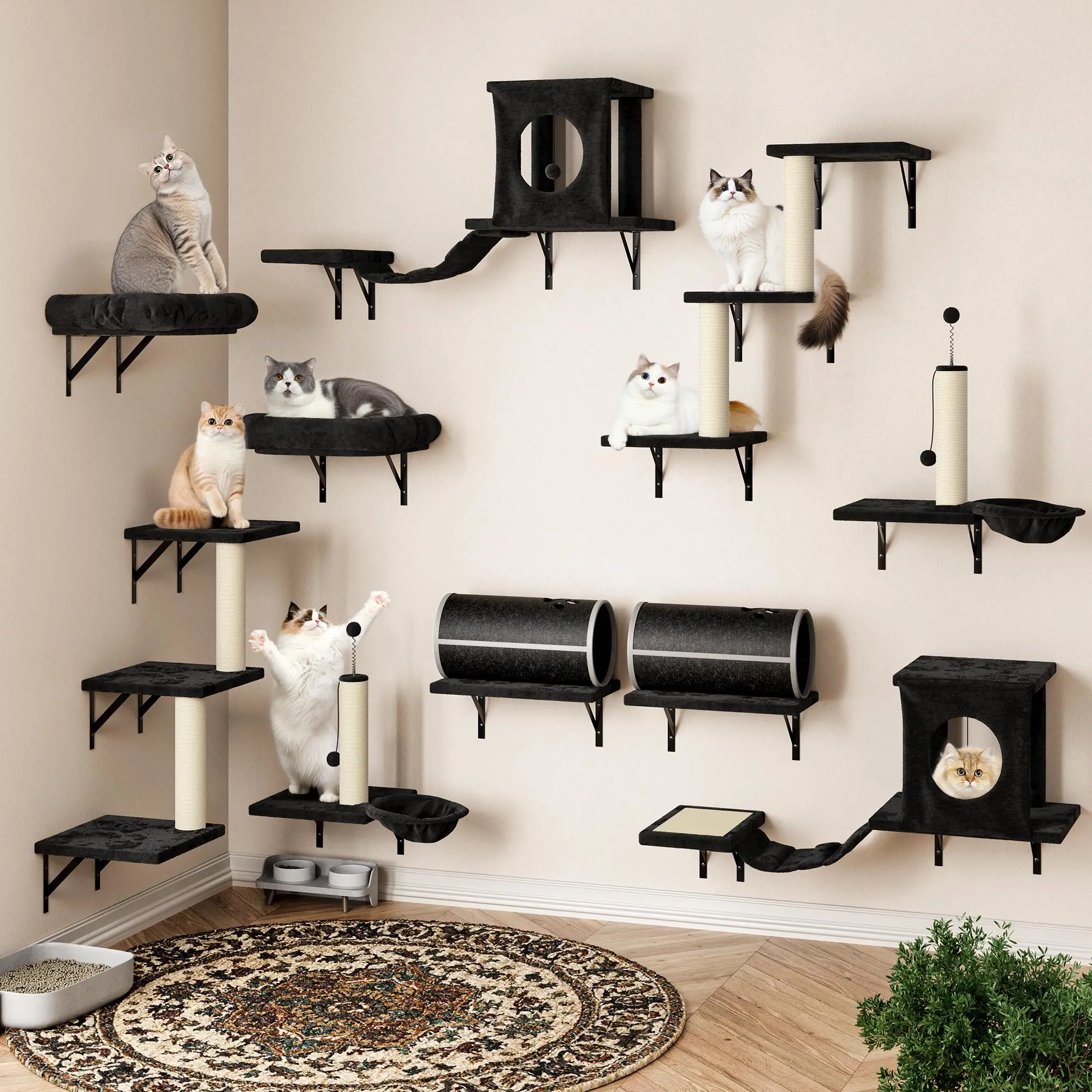 14-in-1 Wall-Mounted Cat Shelves Set – Space-Saving Climbing Fun for Cats ,Summervibes