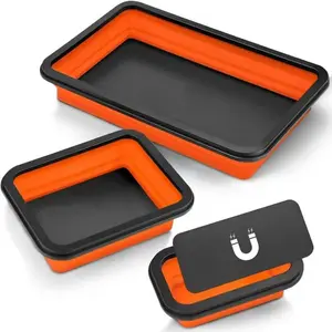 Foldable Magnetic Silicone Tray, 3 Counts/set Rectangular Magnetic Part Tray, Magnetic Storage Tray, Tool Organizer for Home & Office, Collapsible Storage Organizer