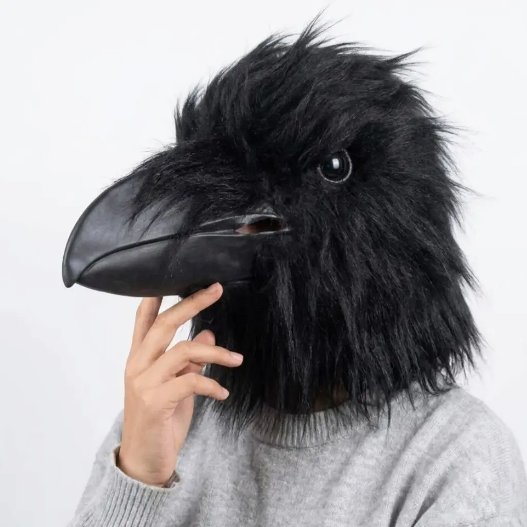 Black Crow Mask Animal Bird Mask Realistic Crow Latex Mask Halloween Party Carnival Role Playing Costume Props Adult