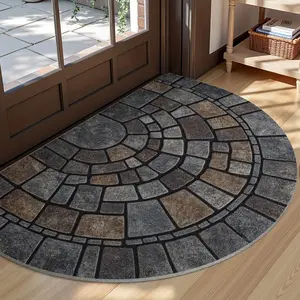 Non-Slip Half Circle Door Mat, Durable Mosaic Pattern, Semi-Round Floor Mat, Indoor Outdoor Use, Easy Clean Entry Mat, Housewarming Gift