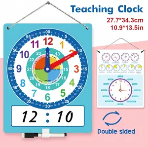 Teaching Clock Teaching Aid, Time Recognition Learning Teacher Tool, Includes Erasable Pen, Suitable for Daily Home Classroom Study, Math Learning Tools, Visual Learning Tools