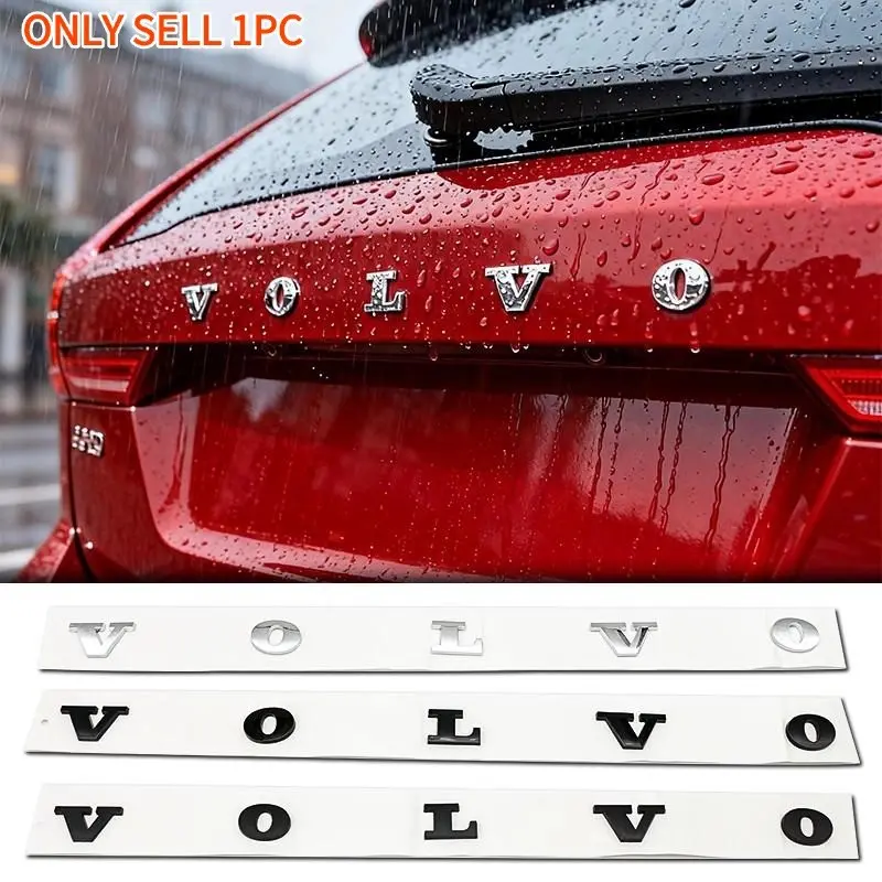 Volvo Car Letter Emblem Hood Decoration, Scratch-Resistant Reinforced Rear Badge, Vehicle Exterior Decoration, Replacement Logo for S90 Xc60 Xc90, Exterior Modification Parts, Car Decorations, Car Accessories
