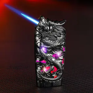 Flashing Auspicious Dragon Windproof Lighter, Metal Creative Relief Inflatable Lighter (no butane in it)