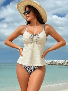 Women's Tankini Swimsuit Set, Spring Summer Beachwear, Slimming Belly Coverage, Trendy Cross-Border Fashion, Perfect for Vacation, Tankini Swimwear, Tankini Outfit
